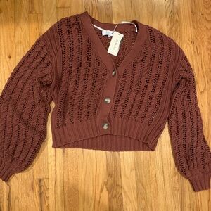 John + Jenn Brick Rust Colored Knit Cardigan